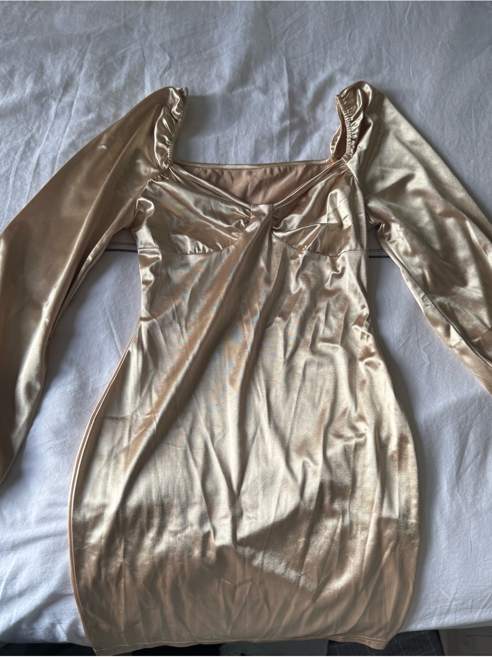 SHEIN Metallic Champagne Long Sleeve Bodycon Dress